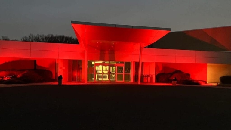 Laurel Brook Rehabilitation and Wellness Center in Mt. Laurel, NJ lit up red for National Wear Red Day. Photo credit: Marquis Health Consulting Services